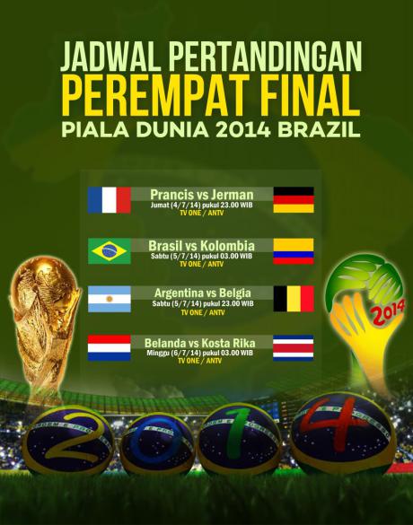 jadwal pertandingan perempat final piala dunia 2014