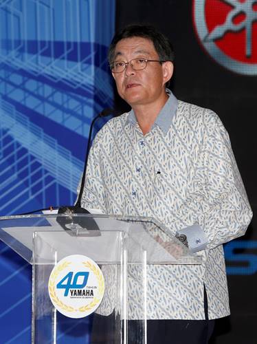 Presiden Direktur Yamaha Indonesia Yoichiro Kojima memberikan speech dalam perayaan 40 Tahun Yamaha Indonesia dan R25 Global Model Production