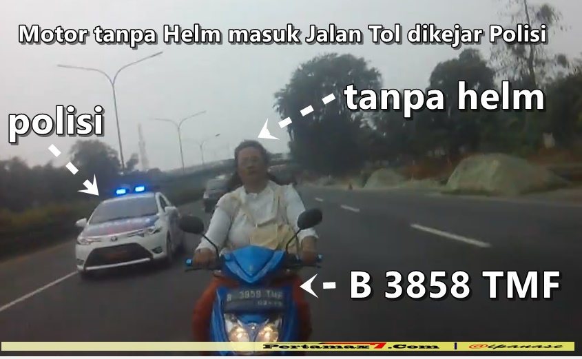 Ibu-ibu naik Motor tanpa Helm masuk Jalan Tol dikejar Polisi