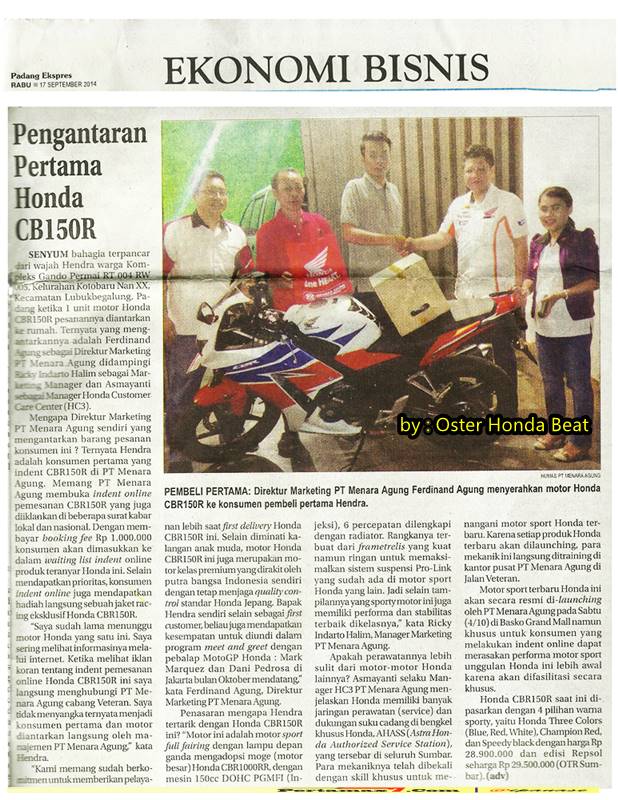 pemilik pertama honda all new CBR150R lokal di Sumatera barat