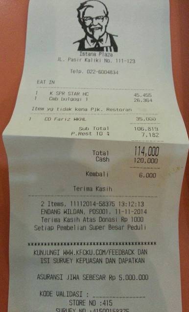 penipuan Cerita Konsumen Tertipu KFC Istana Plaza Bandung dengan modus CD Fariz RM price atas
