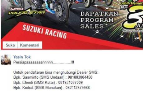 info Diskon Suzuki Satria F Rp.3 Jutaan di ajang Suzuki Indonesia Challenge pertamax7.com
