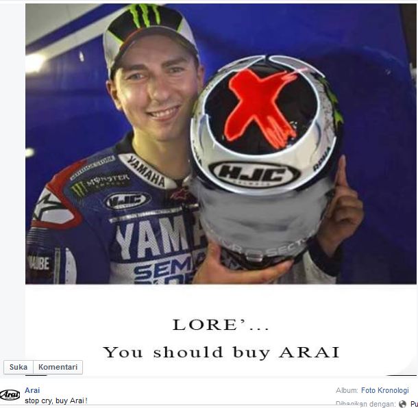 Lorenzo beli ARAI saja karena Helm HJC Ngembun di Motogp Silverstone 1
