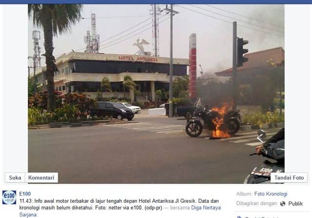 Bajaj Pulsar 180 ini terbakar di Jalan Raya Surabaya pertamax7.com
