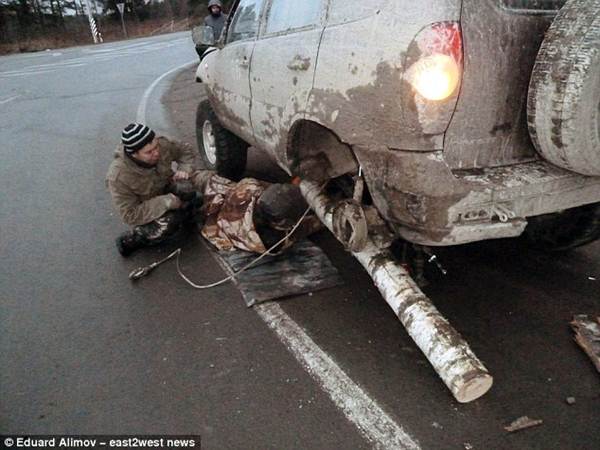 Darurat, Pria Rusia Ganti Roda Mobil dengan Batang pohon melaju sejauh 121 KM 04 pertamax7.com