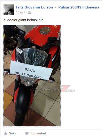 Hebohh,, Kawasaki Bajaj Pulsar 200NS baru dijual cuma Rp,17,5 juta di Bekasi pertamax7.com