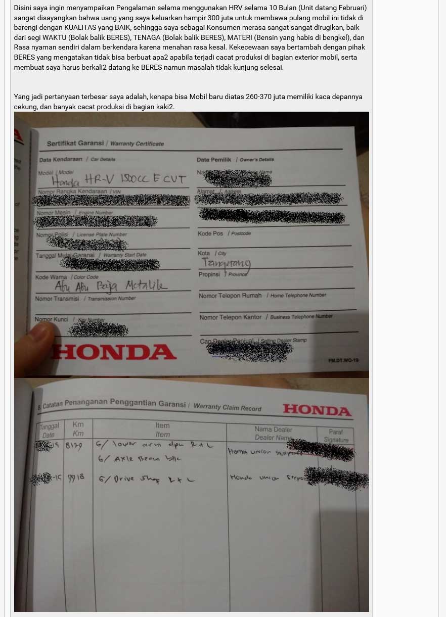 Keluhan Konsumen Honda HRV ini lagi ramai di Kaskus, moga cepat beres 04 Pertamax7.com