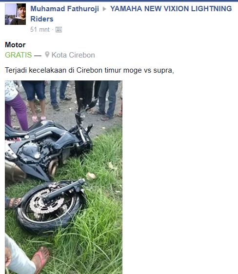 Kecelakaan Moge Kawasaki ER6N VS Honda Supra Sampai sok depan patah di Cirebon, Ngeri pertamax7.com